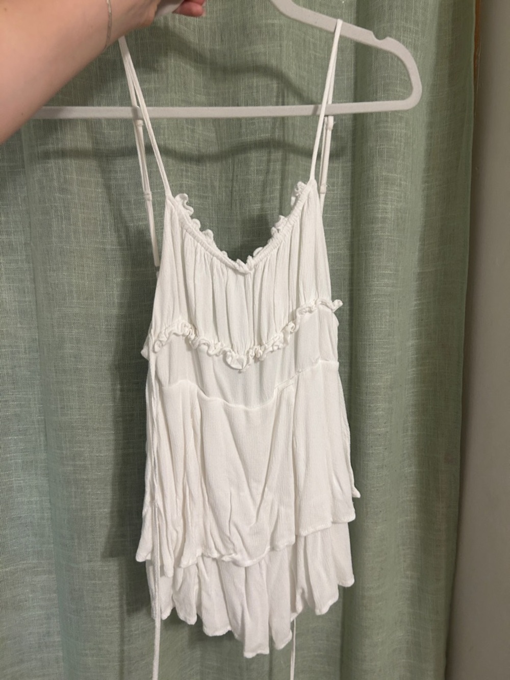 White Tiered Ruffle Cami Romper Dress
